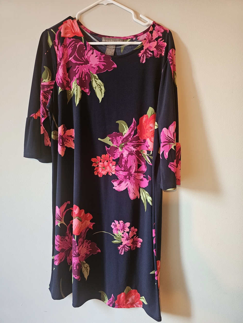 Women’s Navy Floral Shift Dress with Pink Print